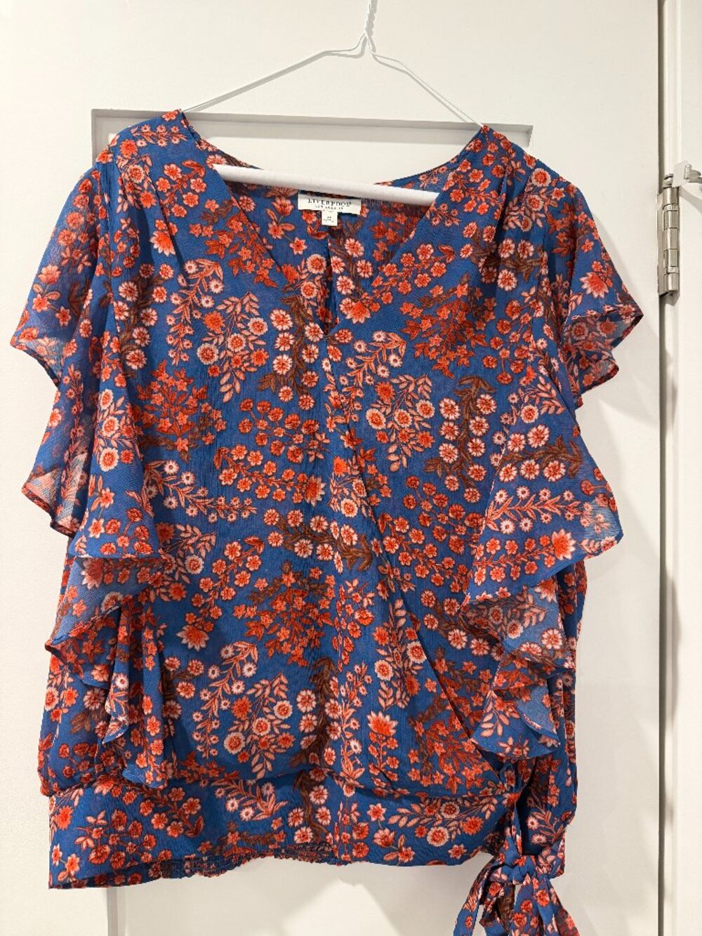 Liverpool Los Angeles Flutter sleeve wrap blouse, XL